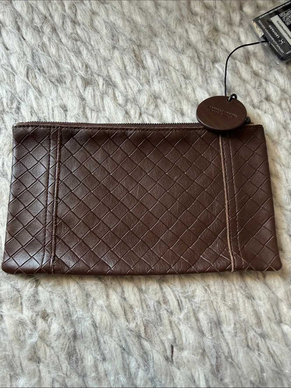 Bottega Veneta Chocolate Brown Woven Zip Pouch